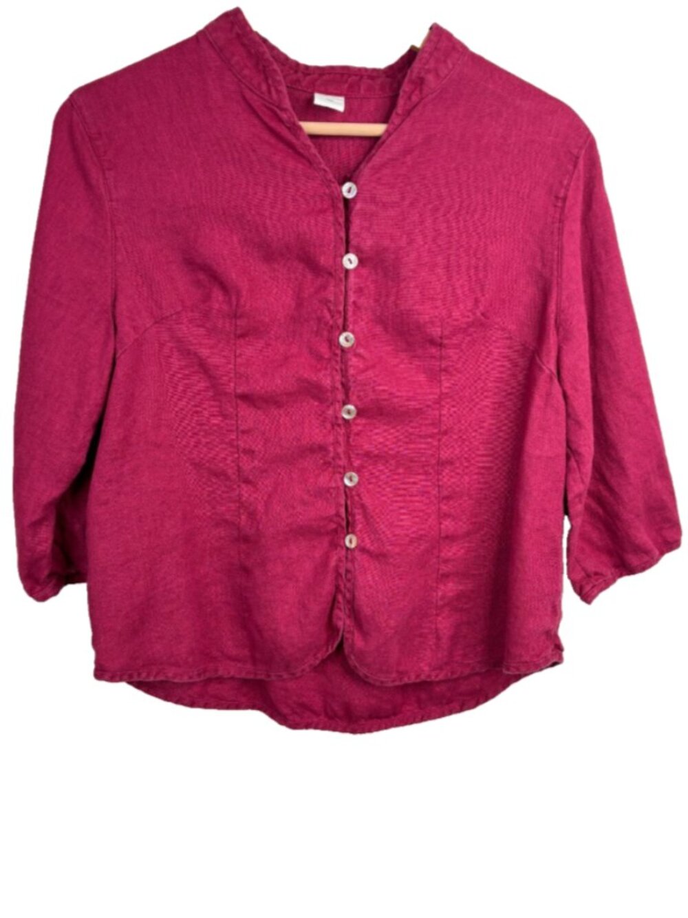 Lintico Amelia Top 100% Linen Jacket L Button Front Red Minimalist Lagenlook